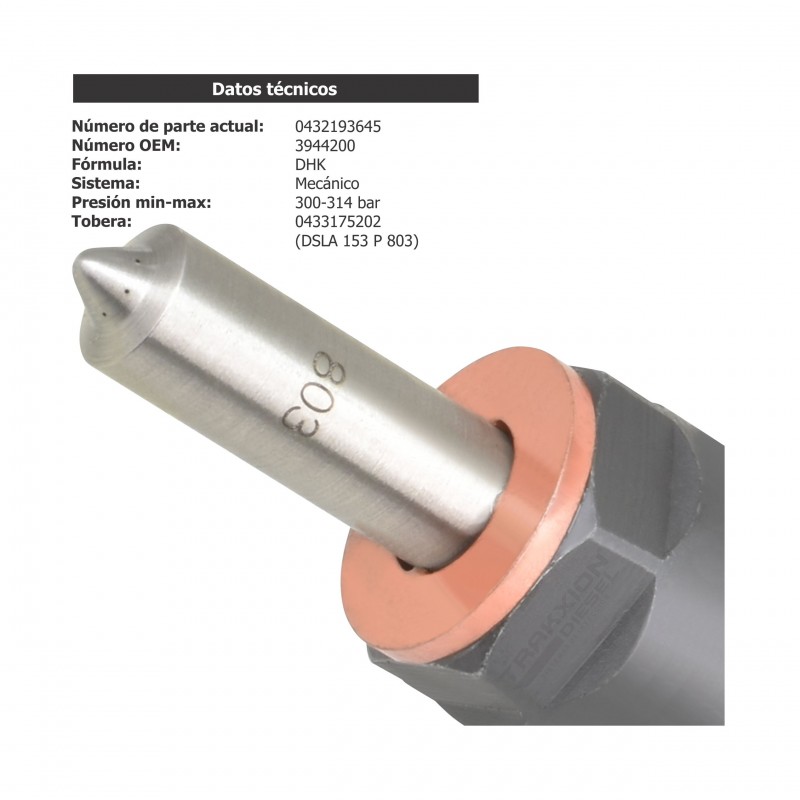 Inyector Diesel para 5.9 ISB, Cummins, 190-195 HP, 0432191550, 0432193645, 3943150, 3944200