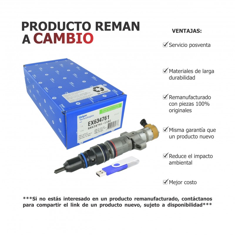 Inyector Diesel Reman EX634761, 233-3536, 236-0973, 241-3238, 243-4502, 254-4339, 295-1408, 328-2583, 387-9430 para C7 CAT