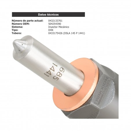 Inyector Diesel Bosch 0432133761, 2856255, 504254390 para Case, Fiat, Iveco y New Holland