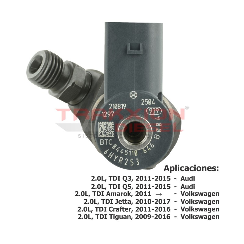 Inyector Diesel Reman para 2.0 TDI, Amarok, Crafter Biturbo, Jetta VW y Q3, Q5 Audi, 0445110369 0445110646 0445110647 03L130277Q