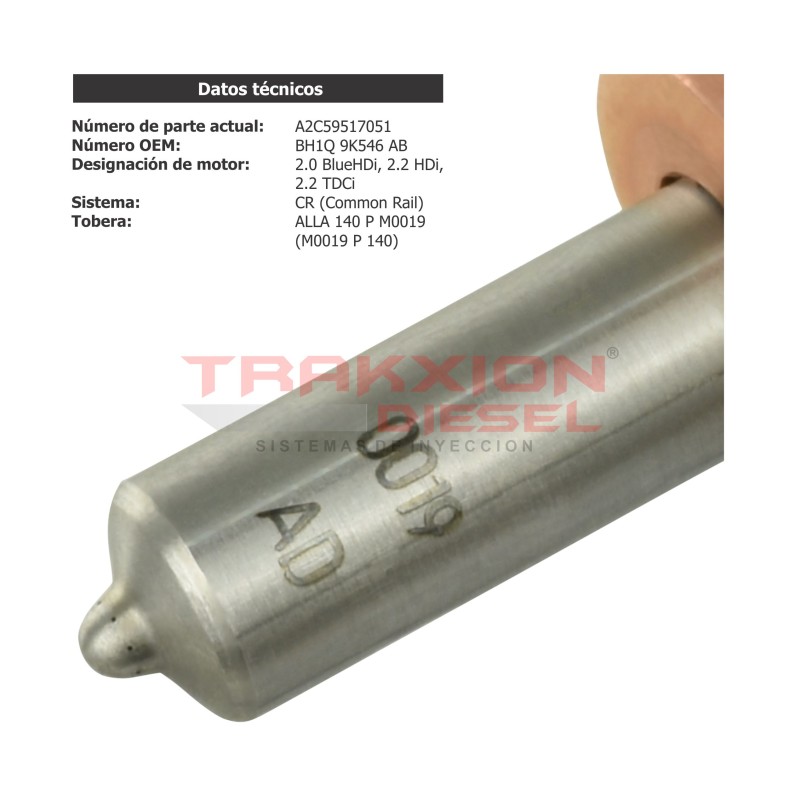 Inyector Diesel nuevo Continental A2C59517051 para 2.2, 3.2 TDCi Custom Transit, (Puma Duratorq), Ford, 1746967, BK2Q-9K546-AG