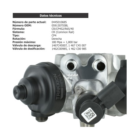 Bomba Diesel 059130755BB, 059130755BD, 059130755BK, 059130755BL, 059130755BS, 059130755T para 3.0 TDI, Q5, Q7 Audi y Touareg VW