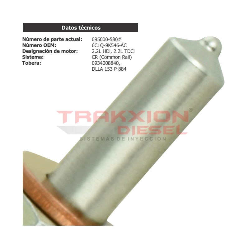 Inyector Diesel 095000-580, 095000-5801, DCRI105800, 1378432, 1812618, 6C1Q-9K546-AB, 6C1Q-9K546-AC para 2.2 Transit Ford