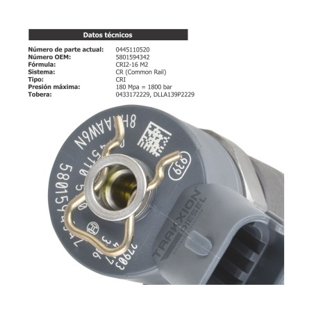 Inyector Diesel Bosch 0445110520, 0986435248, 504389548, 5801594342 para Ducato 2.3 Fiat, 2.3 Manager Peugeot, New Holland