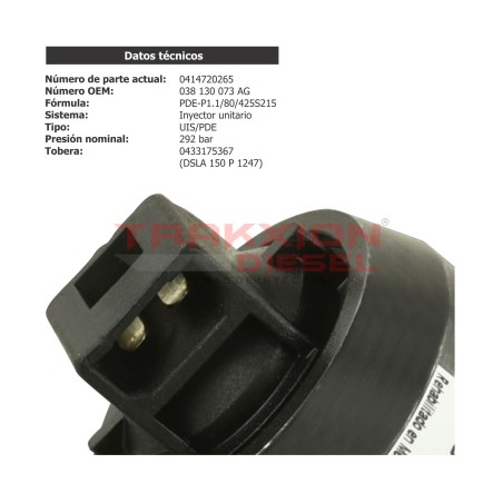 Inyector Diesel Reman UIS Bosch 0414720215, 0414720265, 038130073AG para 1.9 TDI Eurovan Volkswagen