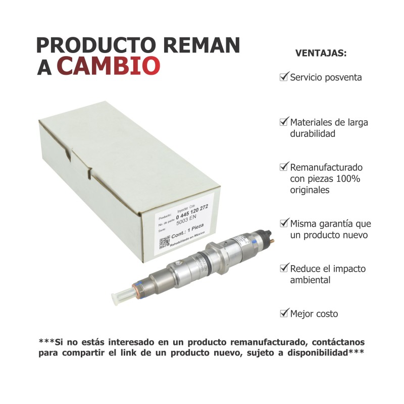 Inyector Diesel CRIN Bosch Reman para Cummins 8.3 ISC, ISL, Pegasus, 0445120035, 0445120112, 0445120272, 5263305, 87581565 Inyector Diesel CRIN Bosch Reman para Cummins 8.3 ISC, ISL, Pegasus, 0445120035, 0445120112, 0445120272, 5263305, 87581565
