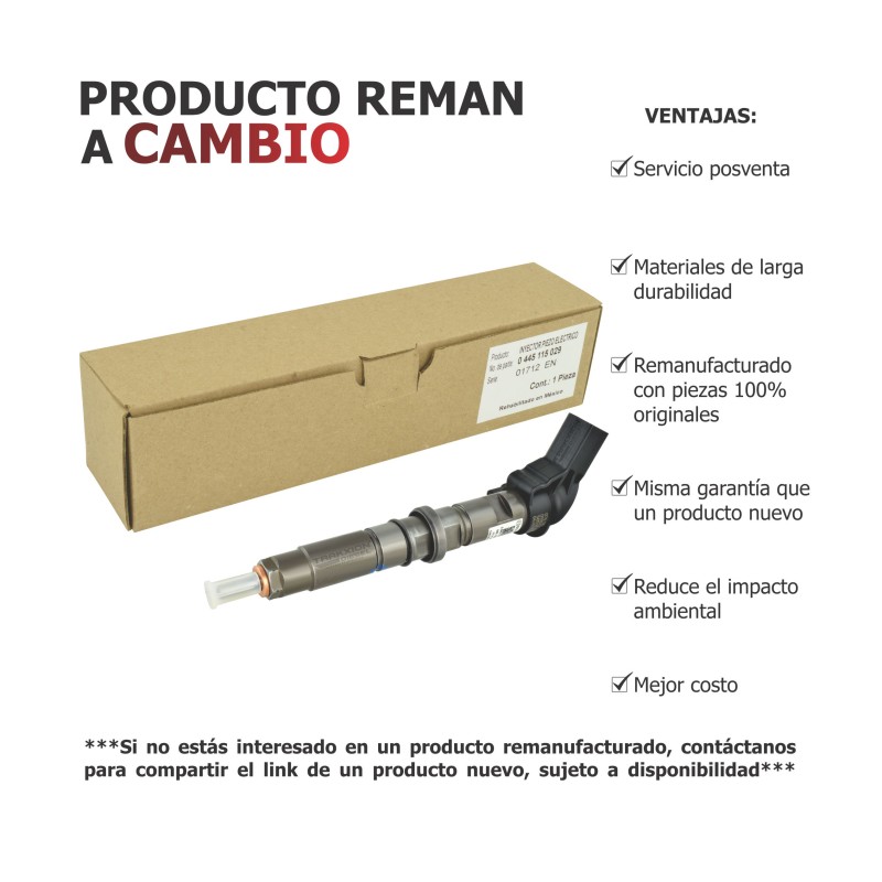 Inyector Diesel Reman 0445115028, 0445115029, 0986435352, 076130277, 076130277A para Crafter 2.5 TDI, 5 Cilindros, VW