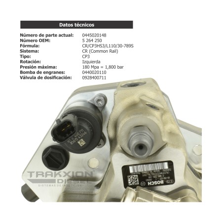 Bomba Diesel CP3 Bosch 0445020107, 0445020148, 5264250, 5264256 para Dodge RAM 2500, 3500, 4500, 5500, 6.7 ISB Cummins