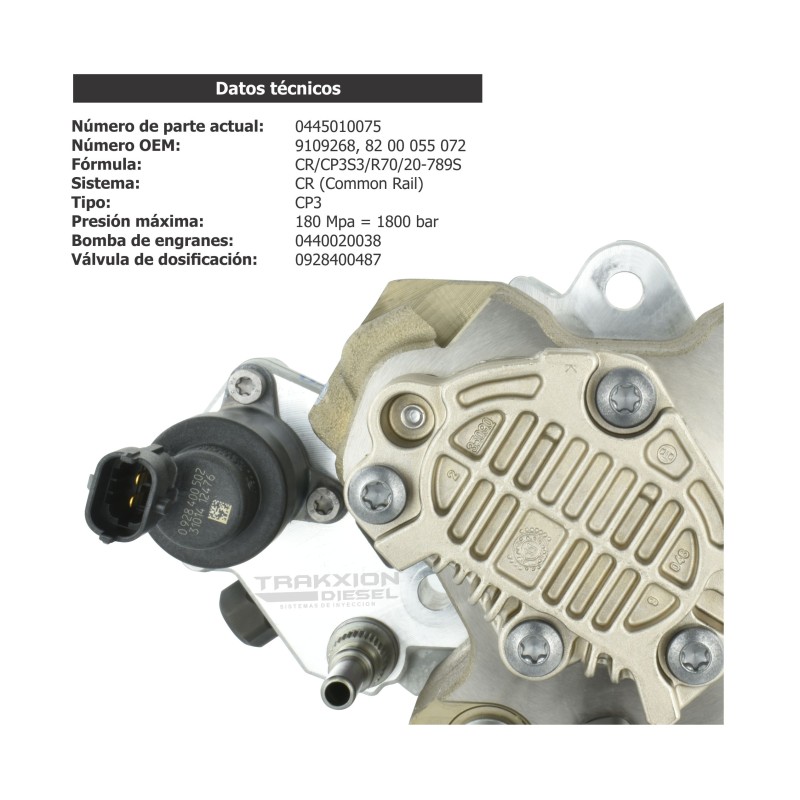 Bomba de inyección Diesel 0445010075, 0986437301, 8200037472, 8200055072, 8200659759 para Trafic II 1.9 dCi, Renault, 2001-2014