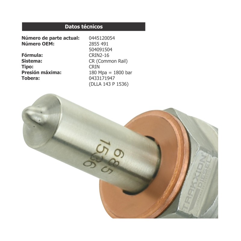 Inyector Diesel Bosch 0445120054, 0986435545, 2855491, 2855491R, 2995474, 500061282, 504091504 para Case, New Holland, Iveco