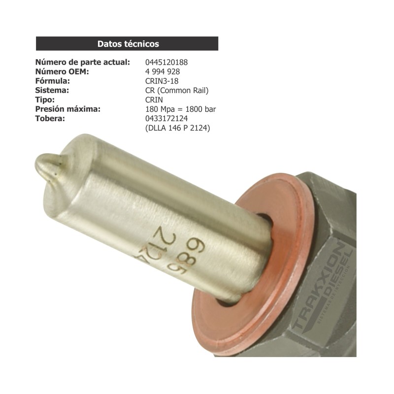 Inyector Diesel 0445120188, 4994928, 5253220, 68086182AA, 68086-182AA para Dodge RAM 3500, 4500, 5500, Cummins 6.7 ISB 2010-2012