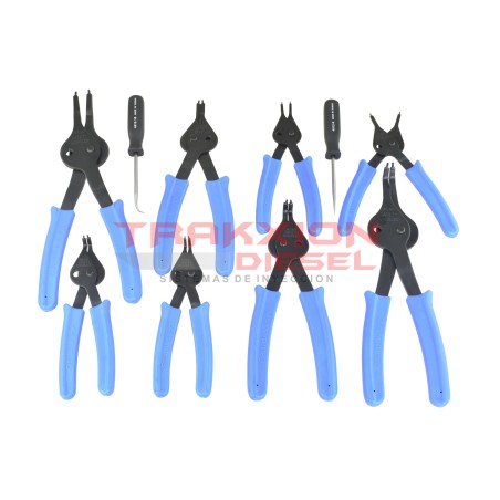 Juego de 8 pinzas para anillos de sujeción internos y externos OTC 4512