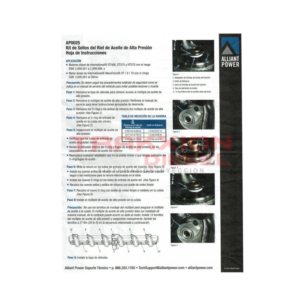 Kit de ligas Alliant Power AP0025, 1842626C95 de riel de alta presión de aceite para DT466, HT570, MaxxForce DT, 9, 10, Navistar