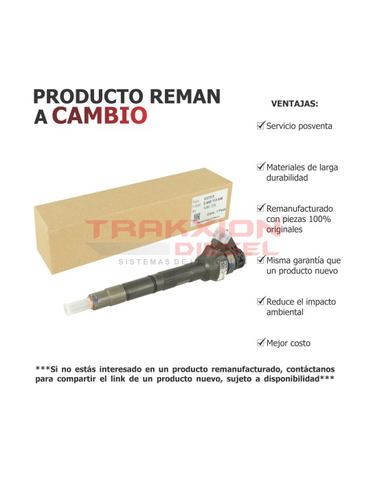 Inyector Diesel Reman para 2.0 TDI, Amarok, Crafter Biturbo, Jetta VW y Q3, Q5 Audi, 0445110369 0445110646 0445110647 03L130277Q