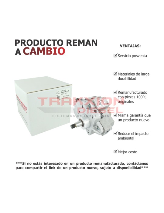 Bomba Diesel Reman 0445010090, 0445010125, 0445010343, 0986437348, 059130851AX, 059130755J, 059130755N para Crafter 2.5 TDI, VW