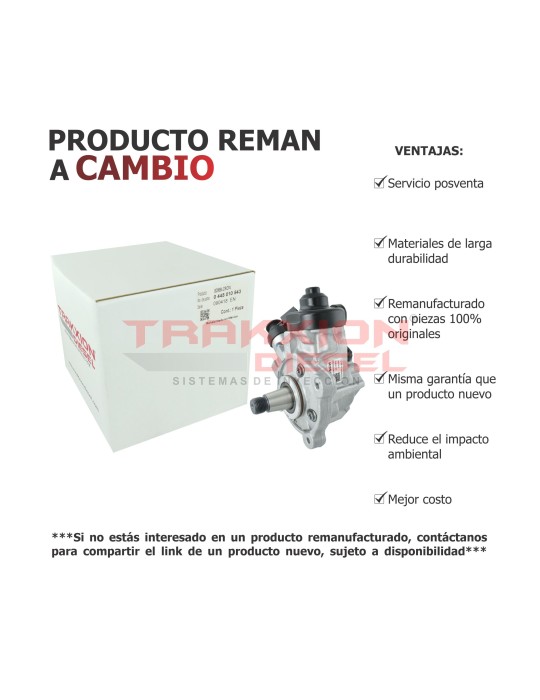 Bomba Diesel Reman 0445010508, 0445010543, 0986437410, 03L130755A, 03L130851AX, 03L130851X para Amarok 2.0 TDI Biturbo VW