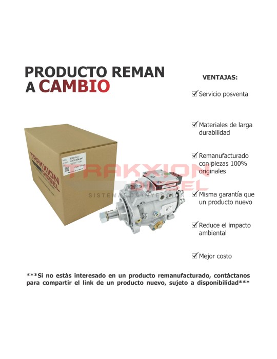 Bomba Diesel Reman VP44 24V Bosch 0470506041, IPVR20X, J937690, J944536, JR937690, JR944536 para Excavadora CX210, CX240, Case