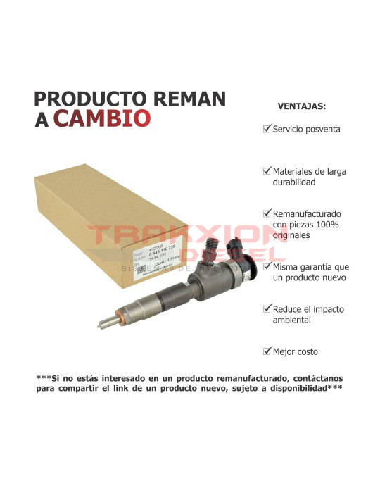 Inyector Diesel Reman 0445110340, 0445110739, 0986435203, 1980S5, 9813722780 para 1.6 HDi, 301, Expert, Partner, Rifter, Peugeot