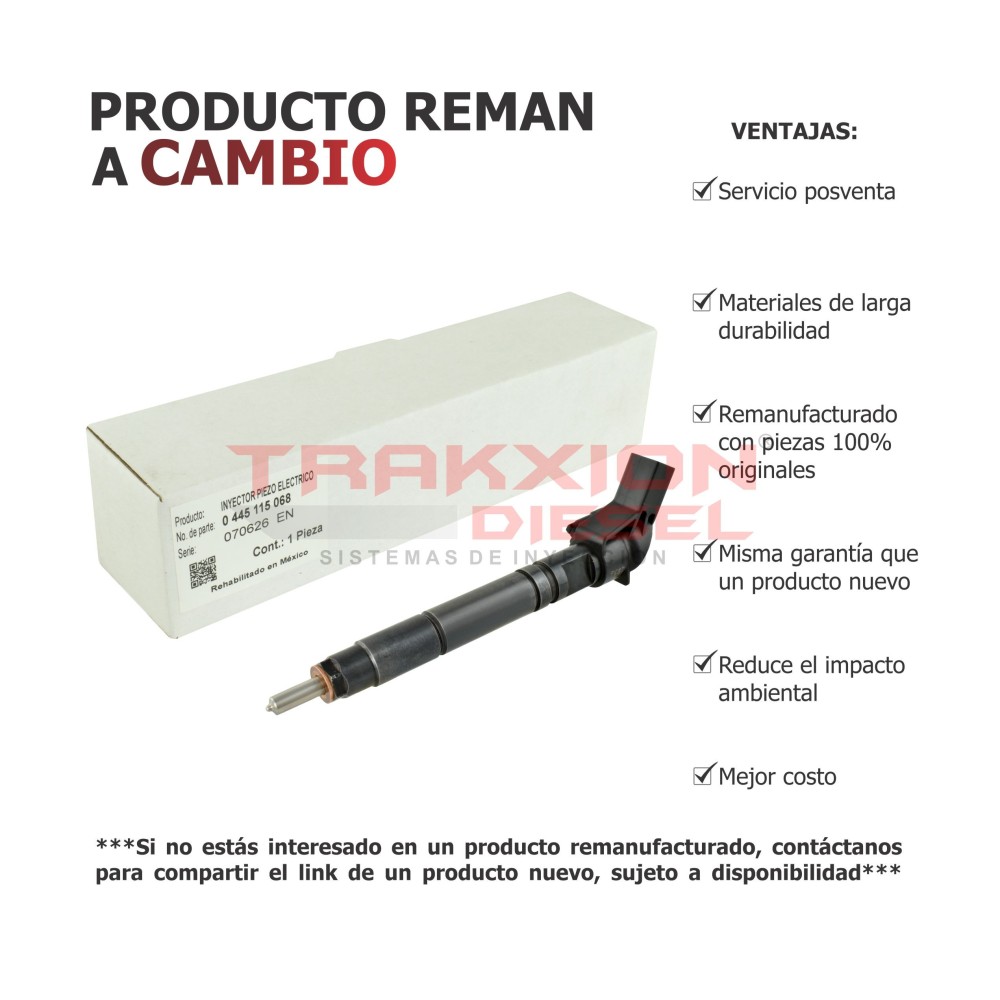 Inyector Diesel Reman 0445115068, 0445115069, A6460701187, A646070148780, A6460701587 para OM646, Sprinter, Viano, Vito, MB