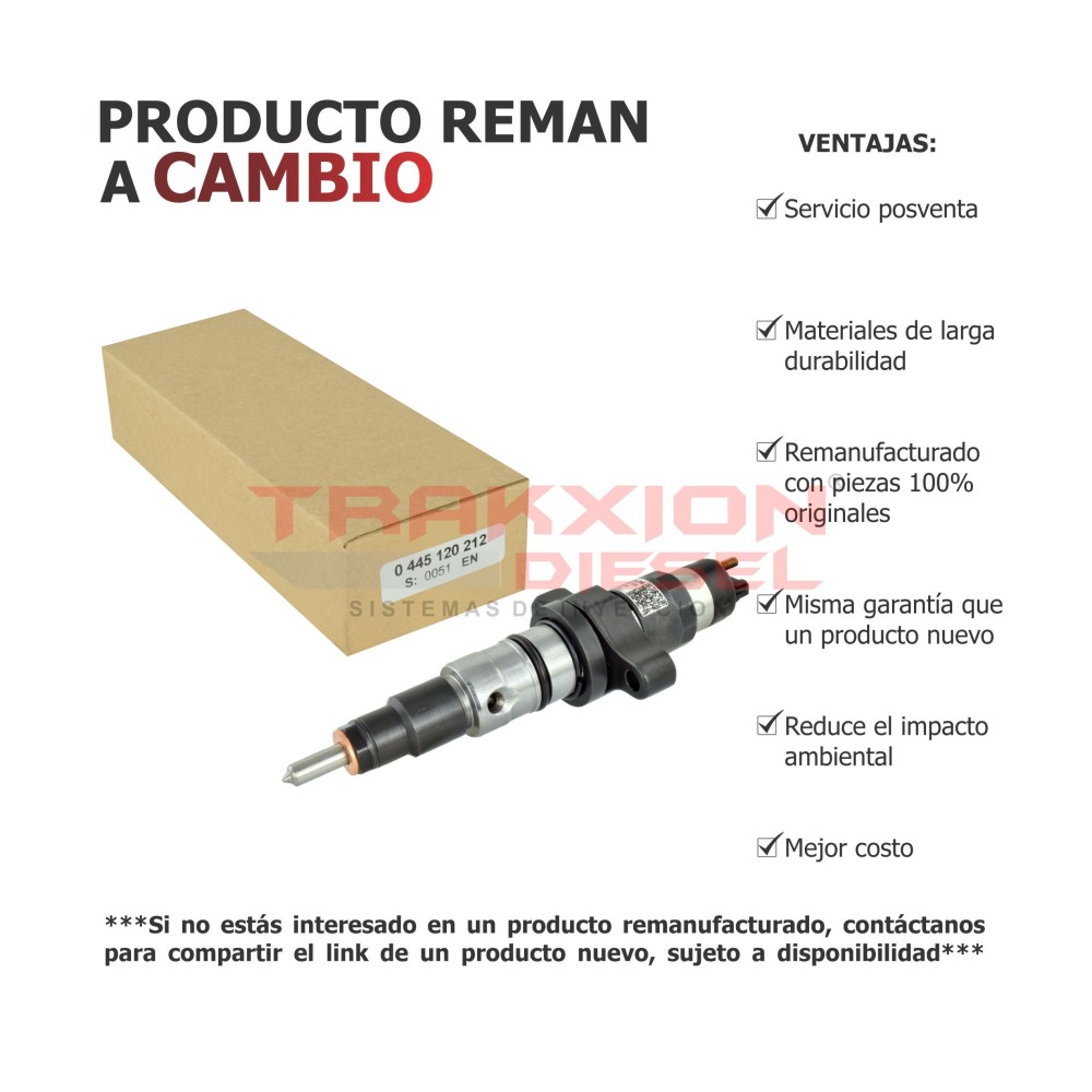 Inyector Diesel Reman a cambio para 3.9 y 5.9 ISB Cummins, Constellation, Worker, VW, Case y New Holland