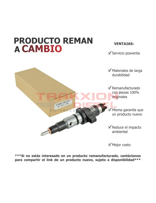 Inyector Diesel Reman a cambio para 3.9 y 5.9 ISB Cummins, Constellation, Worker, VW, Case y New Holland