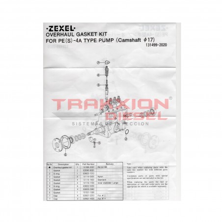 Kit de juntas 9411610988, 131499-2020, GK1314-2020, H131499202 de bomba Diesel Bosch Zexel para Caterpillar