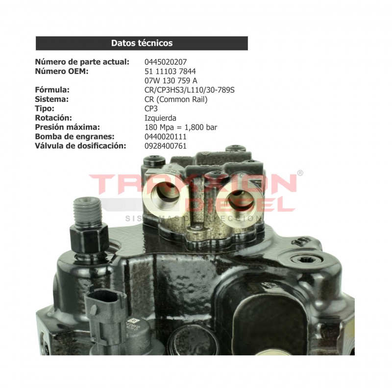 Bomba de alta presión de inyección Diesel para Constellation y Worker, D0834 y D0836, VW, 07W130759A, 07W130759C, 0445020207