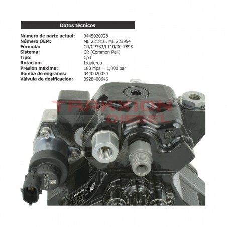 Bomba inyección de alta presión Diesel para Sterling 360 Fuso, 4M50 Mitsubishi, 0445020028 F01G09P1WB ME221816 ME223954 ME223958