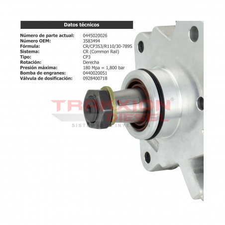 Bomba de inyección de alta presión Diesel CP3 Bosch para Volvo Penta, 0445020026, 3583494, 3803633, 889635