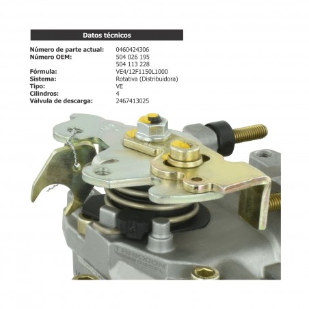 Bomba Diesel Bosch 0460424306 para Tractor TB90, TN95A, TN95DA, TS6000, TS6020, TS6030, 5610S, 6610S, 7610S, New Holland