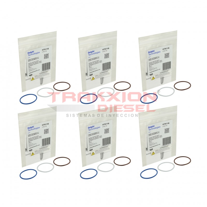 Paquete de 6 Kits de ligas, sellos, o´rings exteriores Delphi HTK116 de inyector Diesel para M11, N14 Celect Cummins