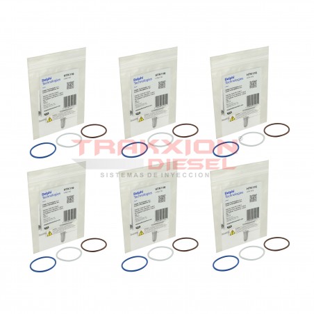 Paquete de 6 Kits de ligas, sellos, o´rings exteriores Delphi HTK116 de inyector Diesel para M11, N14 Celect Cummins
