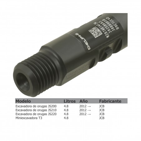 Inyector Diesel Delphi para Excavadora JS200, JS210, JS220, 4.8 T3 Ecomax, JCB, 28258683, HRD383, 32006833, 320-06833, 320/06833