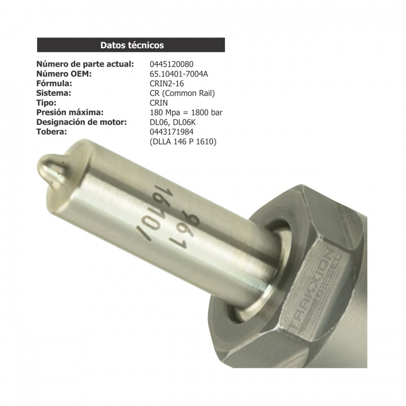 Inyector Diesel CRIN Bosch para Excavadora DX140LC DX160LC DX180LC DX140LC Doosan Daewoo, 5.9 DL06, 0445120080, 65.10401-7004A