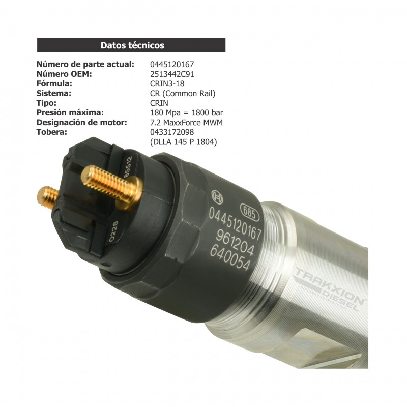 Inyector Diesel CRIN para 7.2 MaxxForce MWM-Diesel, International, 0445120167, 0445120327, 2513442C91, 7002581C1, 961204640054