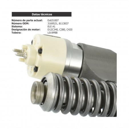 Inyector Diesel EUI A3 Delphi para D12 Volvo 7550 Bus y Truck, 3169521, 8113837, BEBE4B12005, EX631007