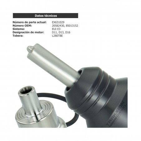 Inyector Diesel E3 (4 pines) Delphi para MP8 Mack y D11F D13F D16F MD13 Volvo Truck, EPA07 (US07), EX631029