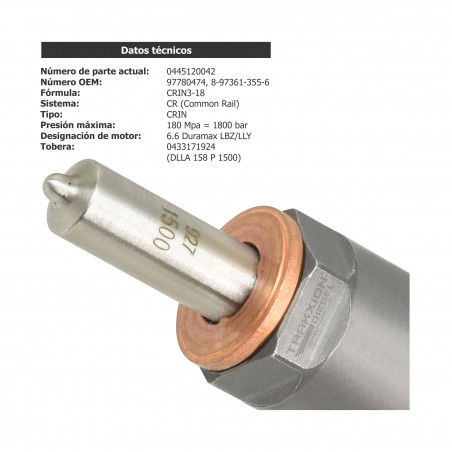 Inyector Diesel CRIN Bosch para 6.6 Duramax, 2500, 3500 Silverado, Chevrolet y 2500, 3500 Sierra, GMC, 0445120042, 97780358