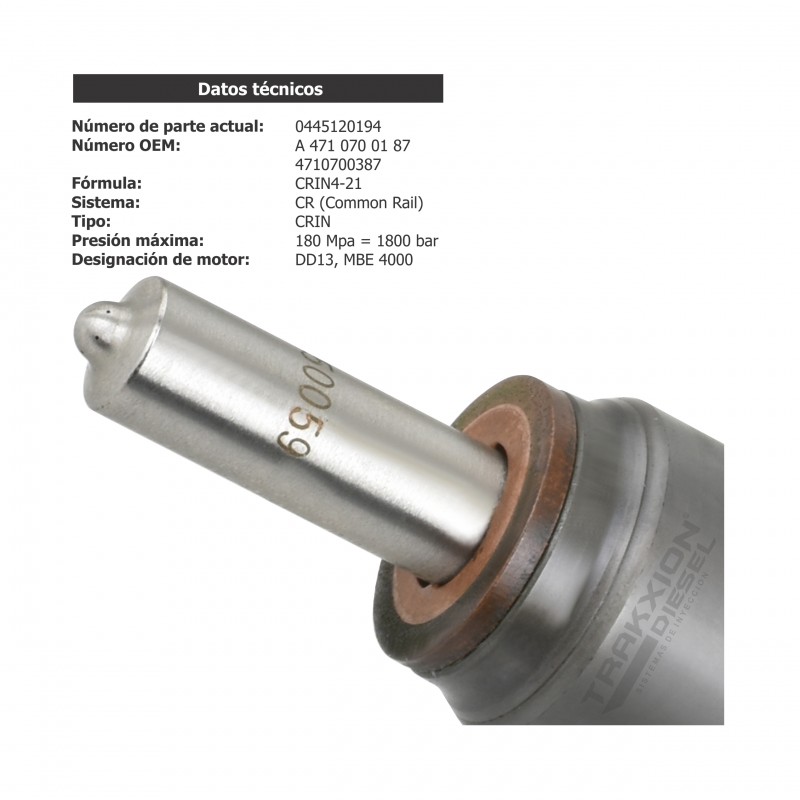 Inyector Diesel para 142SD, 122SD, Cascadia, Columbia, Coronado, M2 112, XC-M, XC-R, MBE4000 Mercedes, Freightliner, 0445120194