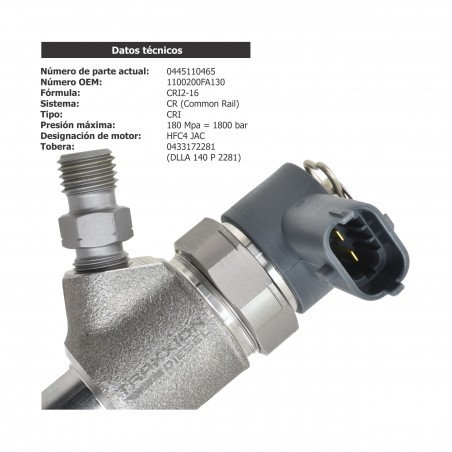 Inyector Diesel CRI Bosch para 2.8 JAC Sunray y Truck, 0445110465, 0445110466, 0986435308, 1100200FA130