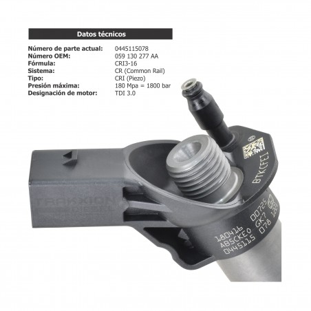 Inyector Diesel Piezoeléctrico Bosch para 3.0 TDI, Touareg (7L6 7LA) VW y Q7 (4LB) Audi, 0445115078, 0986435371, 0986435372