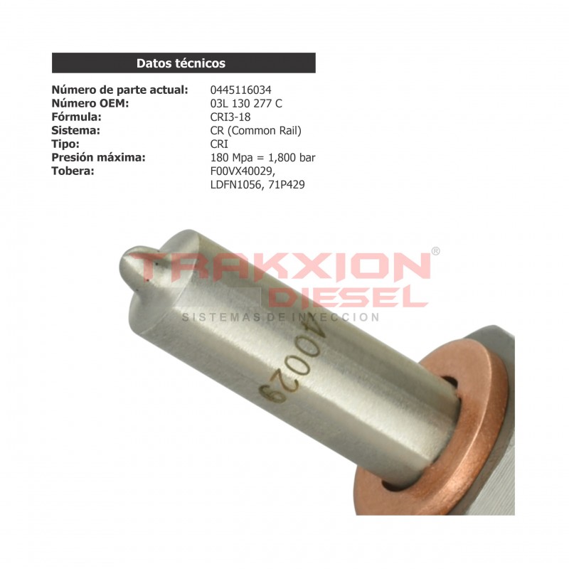 Inyector Piezo Diesel nuevo original Bosch para 2.0 TDI Transporter 2009-2019 Volkswagen, 0445116034, 0445116035, 03L130277C