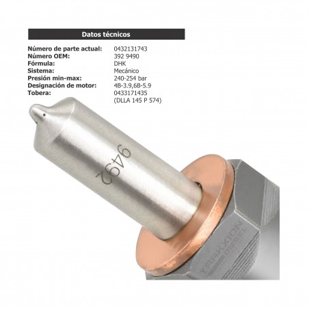 Inyector Diesel Bosch para 3.9 y 5.9, 4B y 6B Cummins, Case y New Holland, 0432131743, 3802748, 3930131, J930131, KDAL59P6