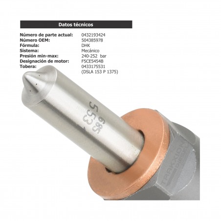 Inyector Diesel Bosch para Cargador Compacto, Minicargador, New Holland, C232 a C338, L223 a L330, 0432193424, 504385978