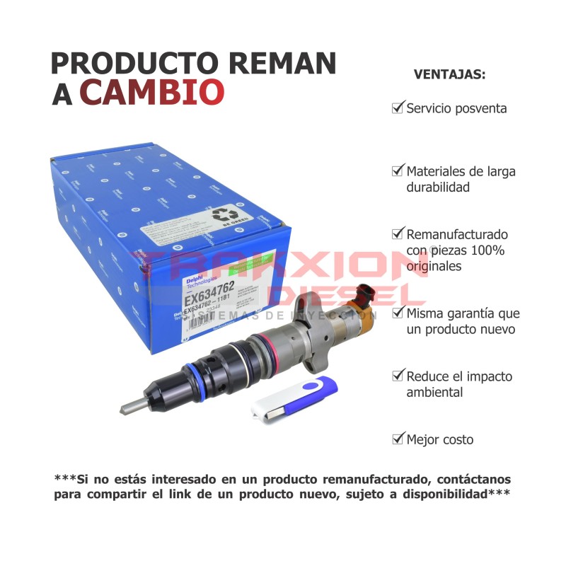 Inyector Diesel Reman EX634762 Delphi para C7 Caterpillar, 20R-8058, 238-9808, 241-3239, 243-4503, 295-1409, 328-2584, 387-9429