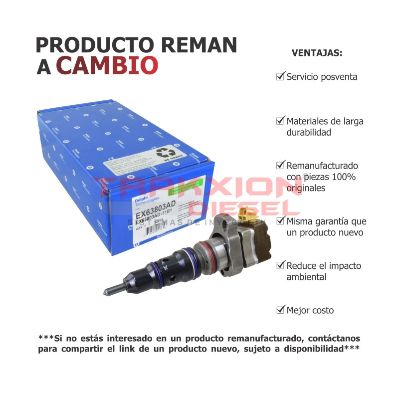 Inyector Diesel Reman HEUI AD, EX63803AD Delphi para 7.3L PowerStroke, V8 Super Duty, F-Series, Ford, 1999-2003, AD1831551C1